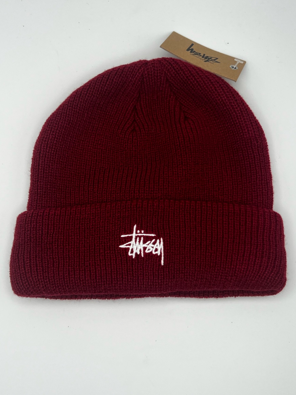 NWT Stussy Stock Cuff Beanie White Embroidered Logo Knit Hat One Size 1322858